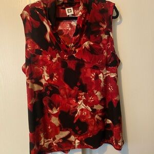Anne Klein Fire Red and Black Floral Blouse 2X
